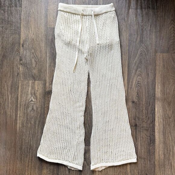 Earthbound Womens Openwork Knit Crochet Flare Trousers Pants Small Boho Festival - Picture 1 of 8